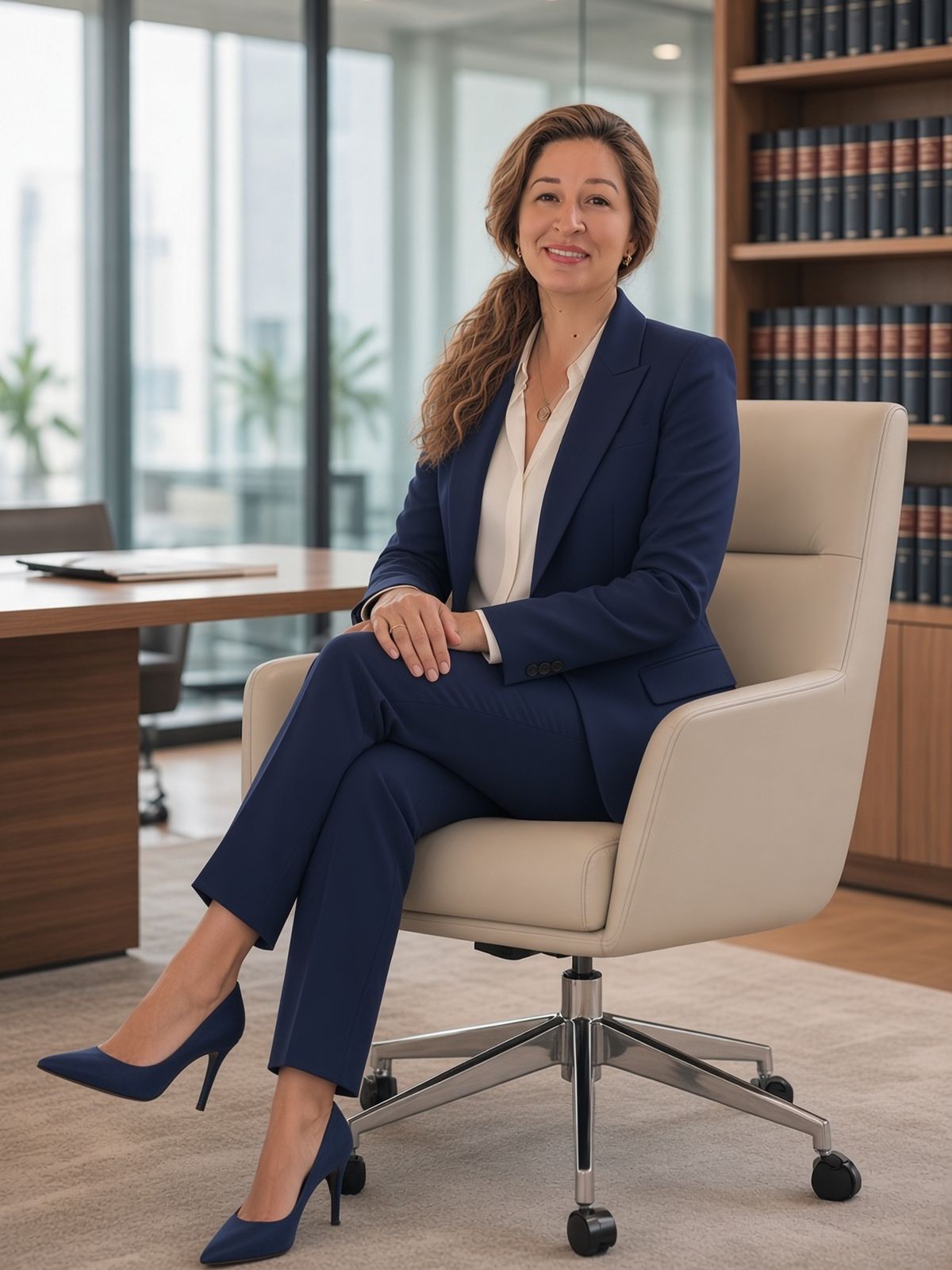 Alina Pufu in an office armchair